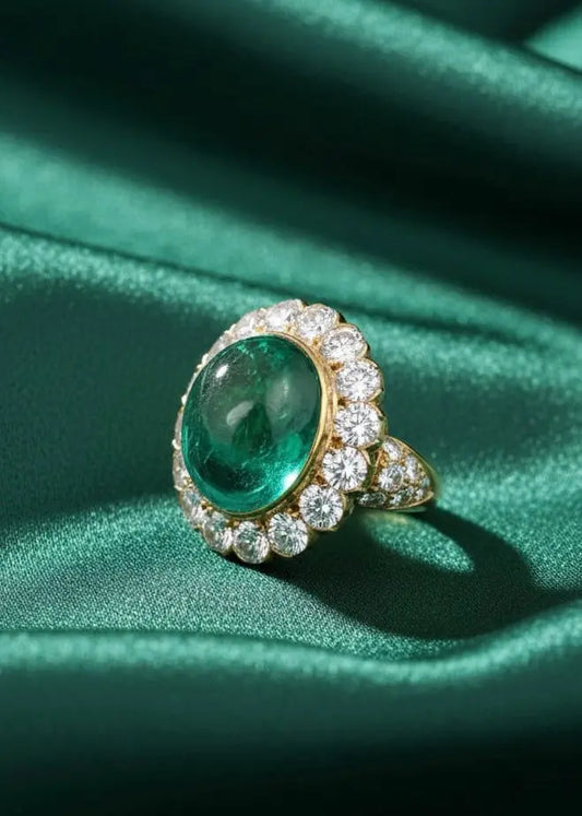 18K Gold 12.6ct Colombia Minor Emerald Diamond Ring, AGL Lueur Jewelry