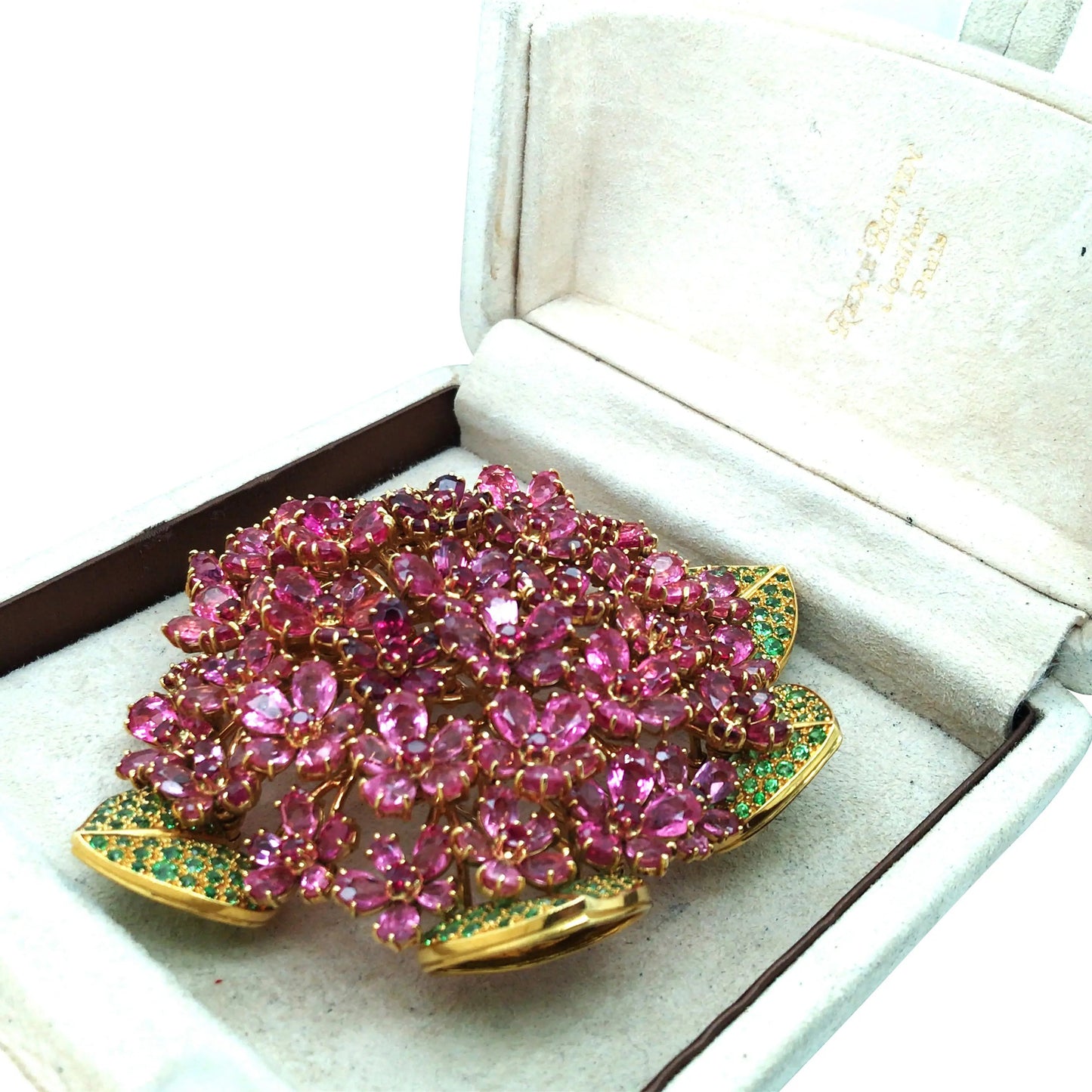 Rene Boivin, 18K Gold Tourmaline Emerald Brooch Rene Boivin