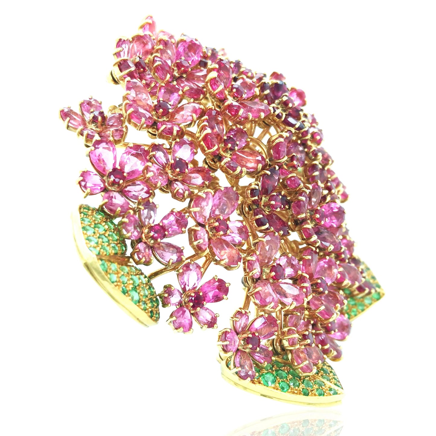Rene Boivin, 18K Gold Tourmaline Emerald Brooch Rene Boivin
