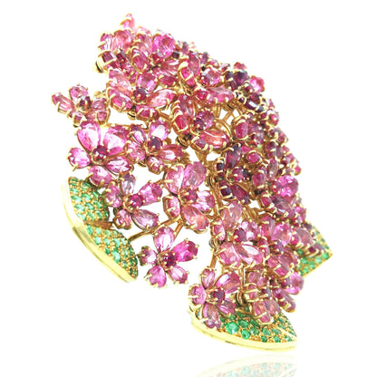 Rene Boivin, 18K Gold Tourmaline Emerald Brooch Rene Boivin