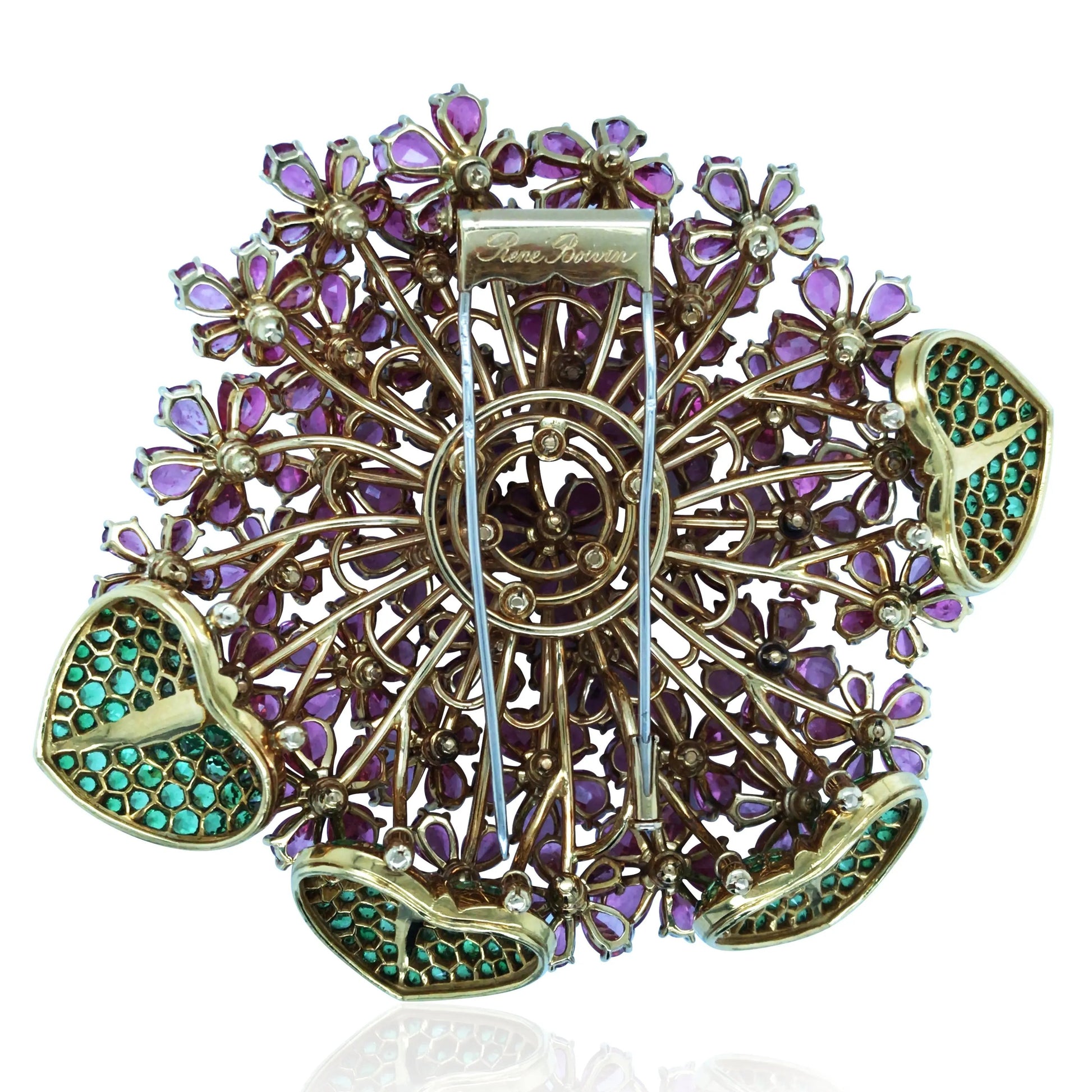Rene Boivin, 18K Gold Tourmaline Emerald Brooch Rene Boivin