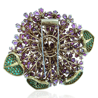 Rene Boivin, 18K Gold Tourmaline Emerald Brooch Rene Boivin