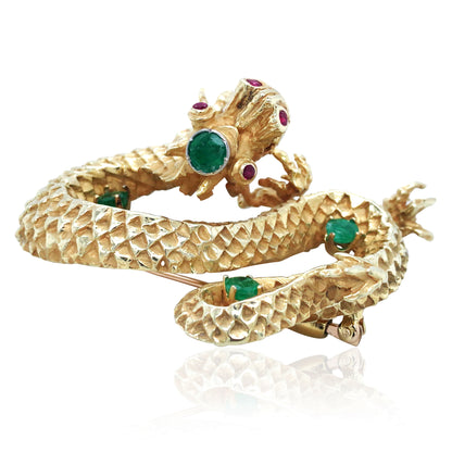 18K Gold Gemstone Diamond Dragon Brooch