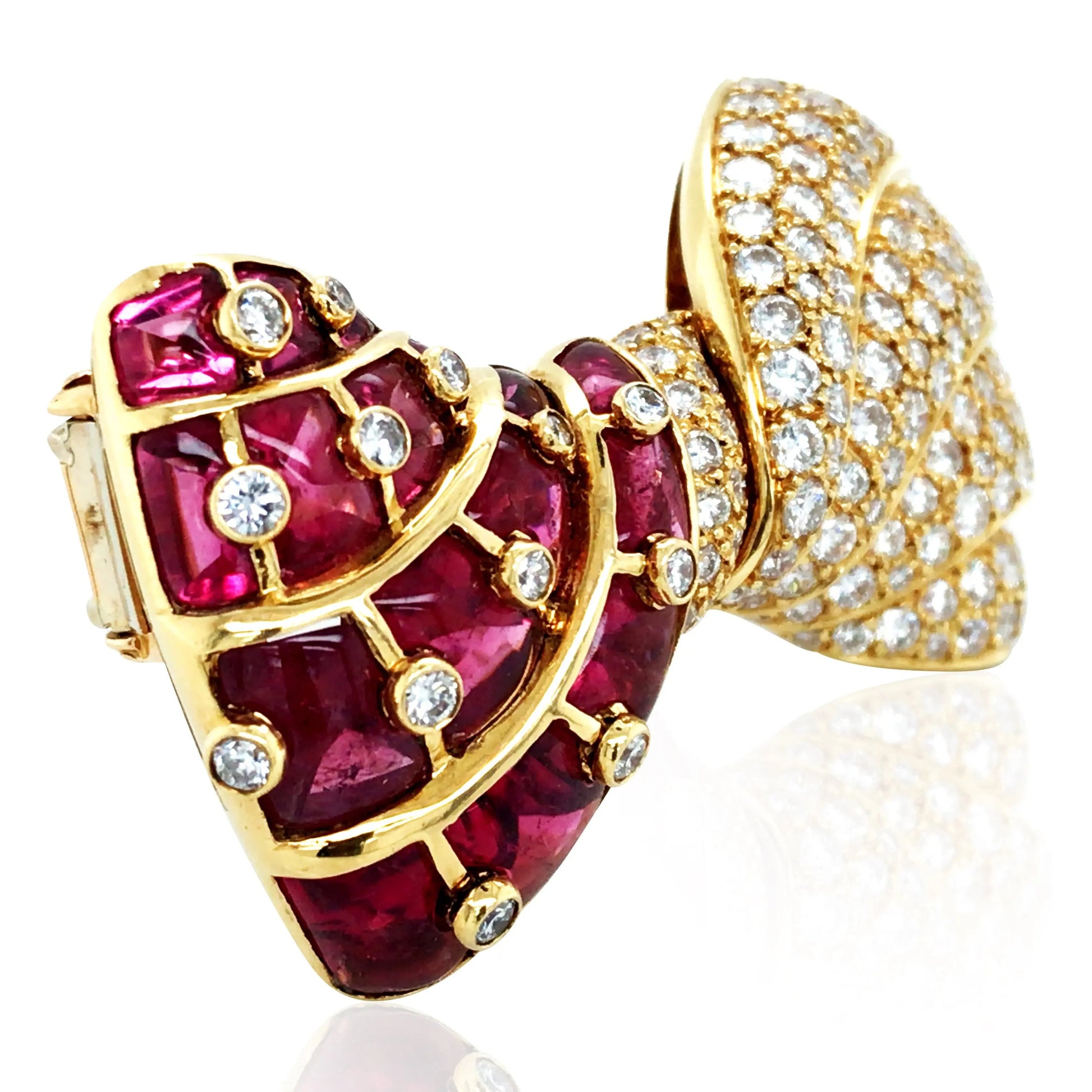 Bvlgari, 18K Gold Ruby Diamond Bow Brooch Bvlgari