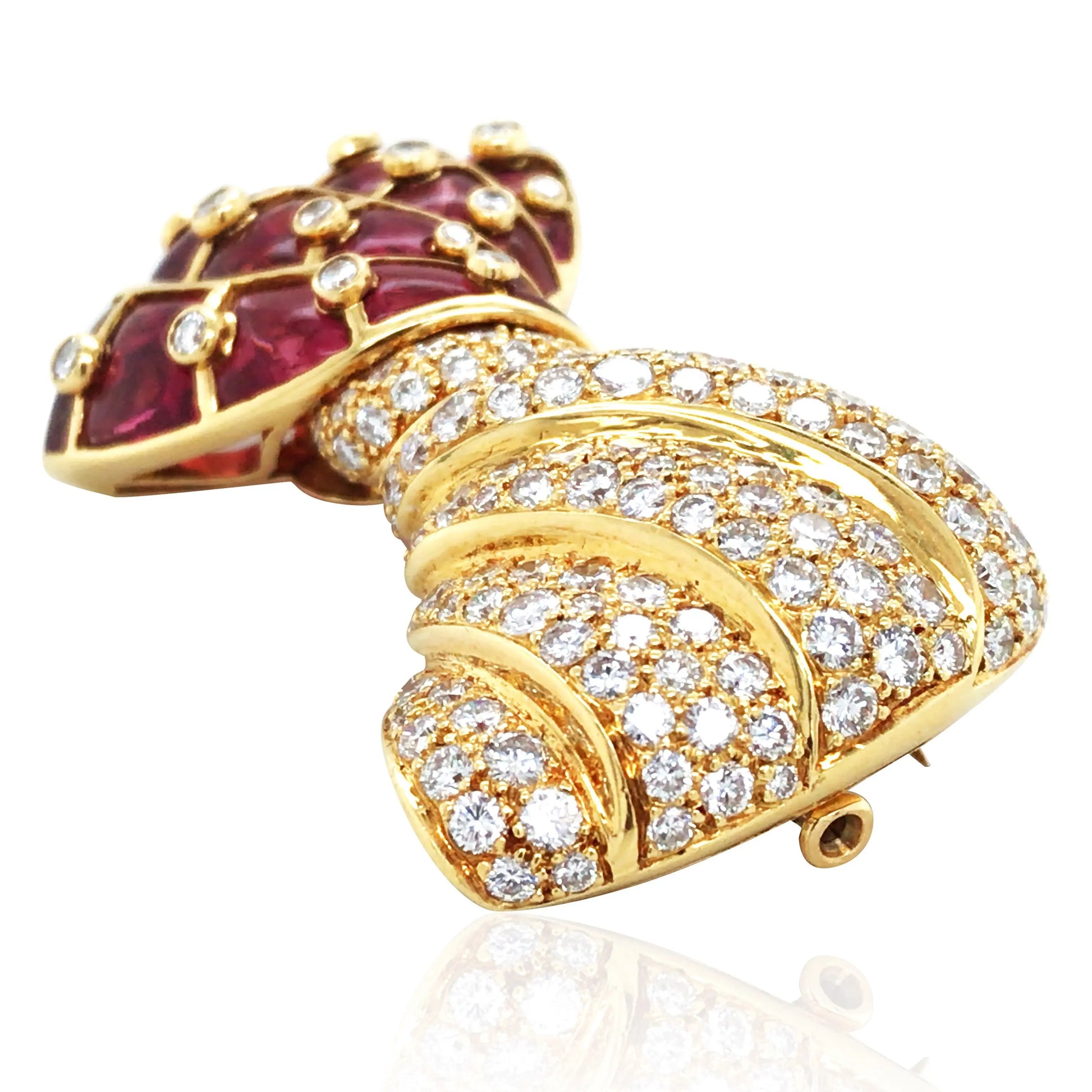 Bvlgari, 18K Gold Ruby Diamond Bow Brooch Bvlgari