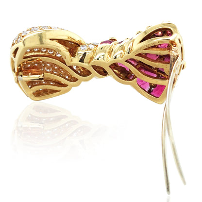 Bvlgari, 18K Gold Ruby Diamond Bow Brooch Bvlgari