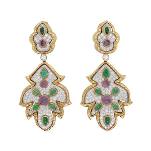 David Webb, Platinum 18K Gold Amethyst Emerald Diamond Earrings, Certificate