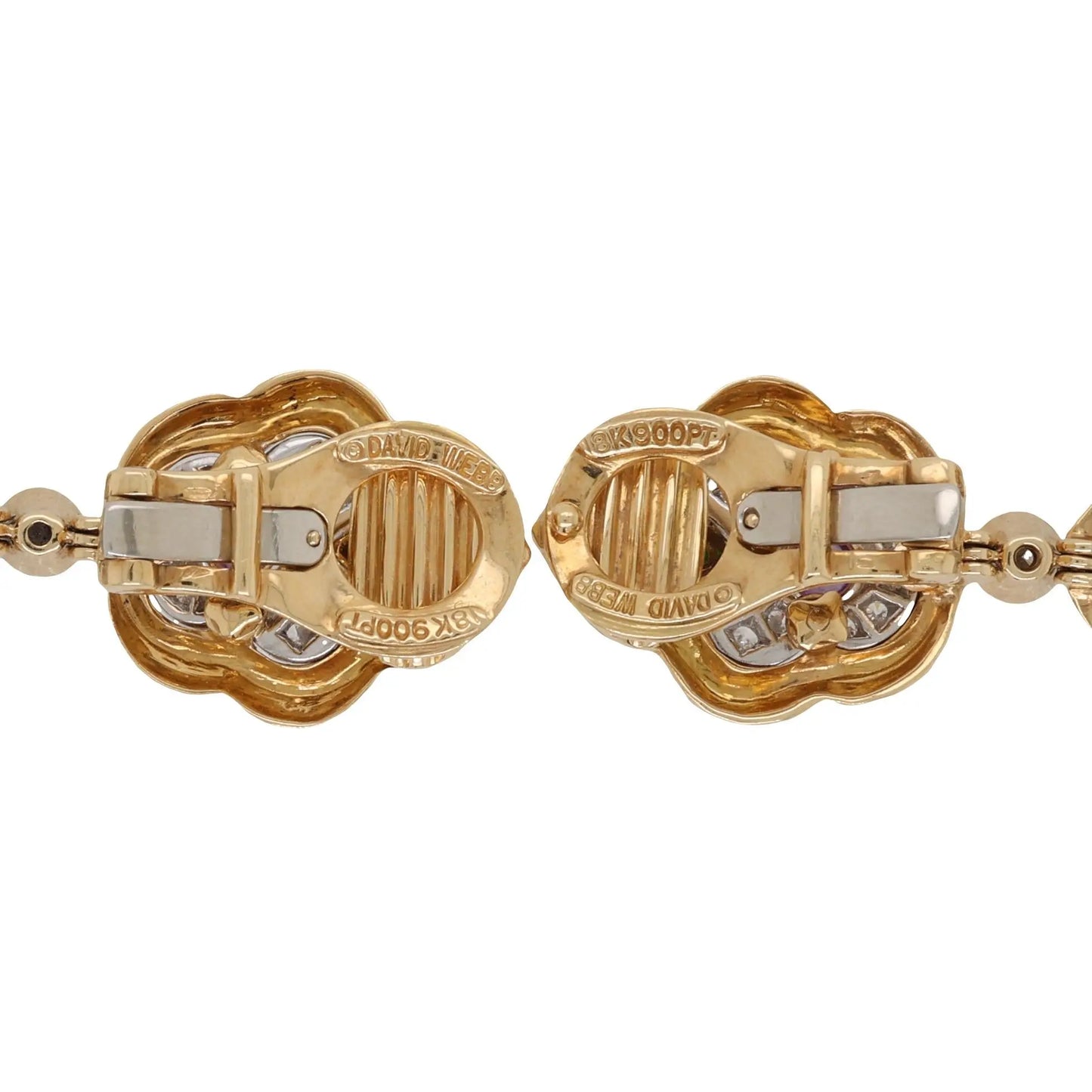 David Webb, Platinum 18K Gold Amethyst Emerald Diamond Earrings, Certificate