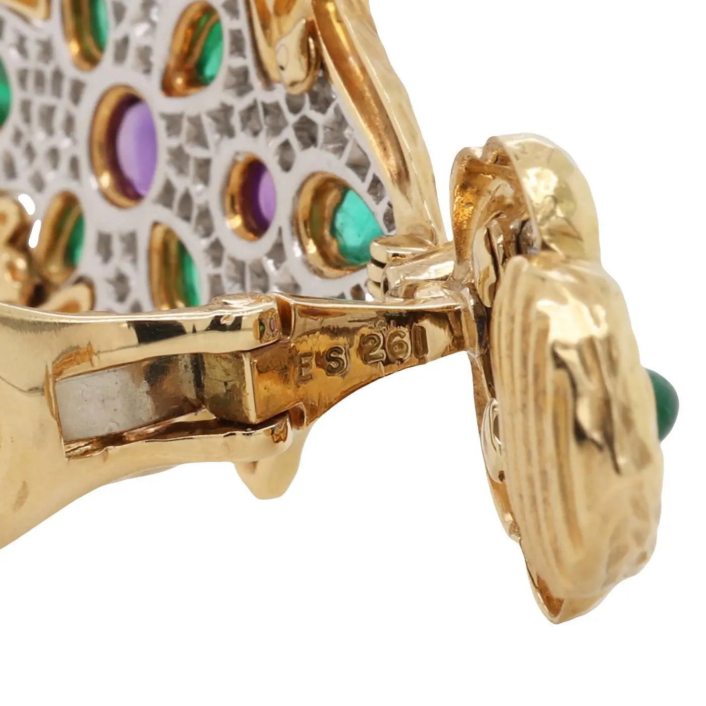 David Webb, Platinum 18K Gold Amethyst Emerald Diamond Earrings, Certificate