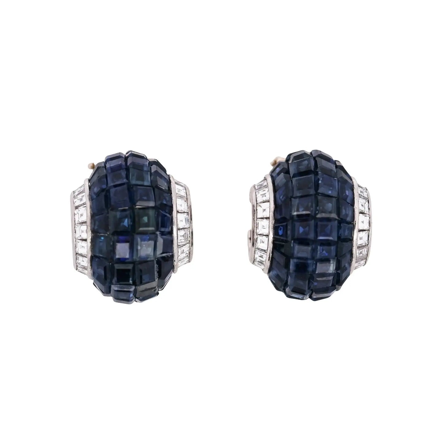Oscar Heyman, Platinum Invisible-set Sapphire Diamond Earrings