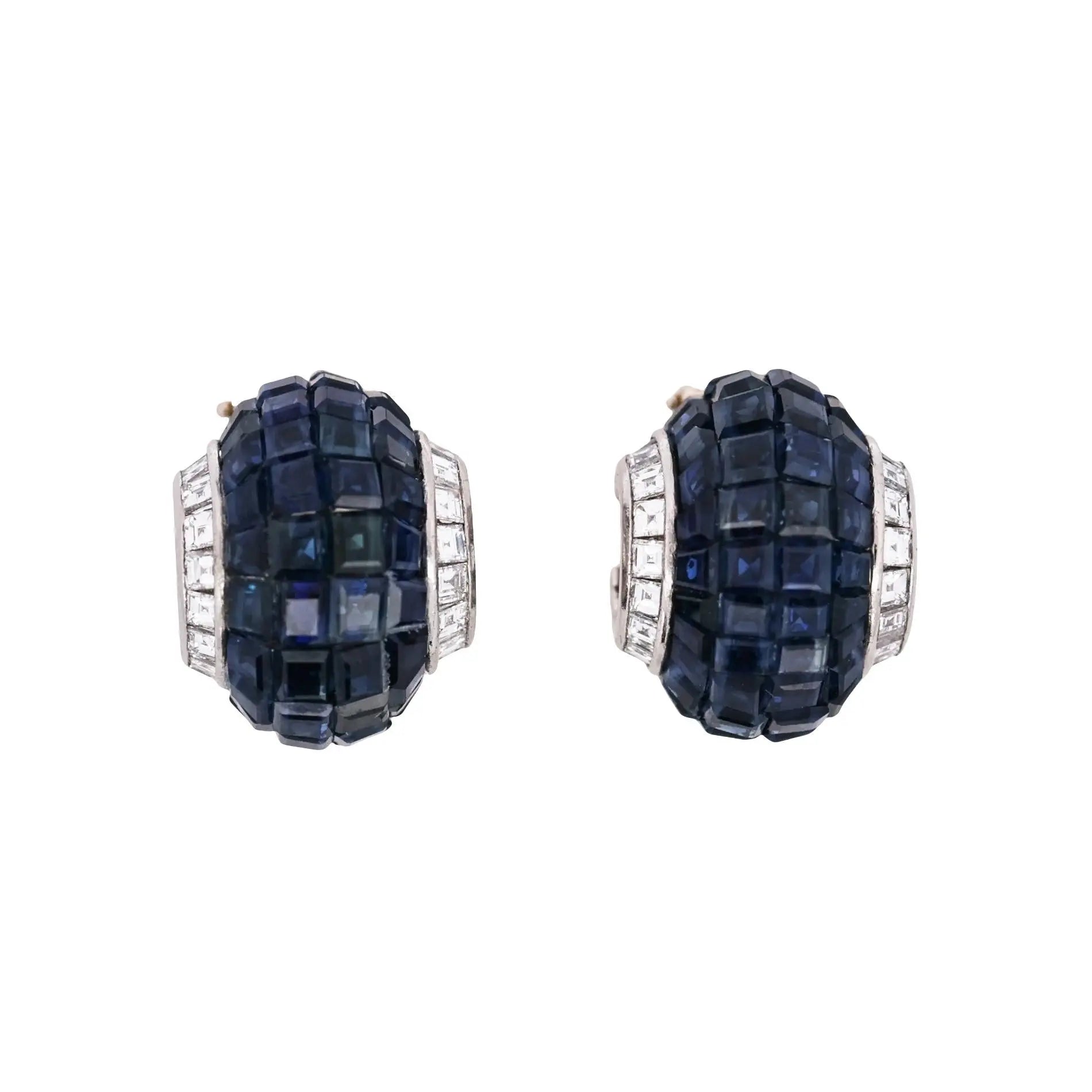 Oscar Heyman, Platinum Invisible-set Sapphire Diamond Earrings