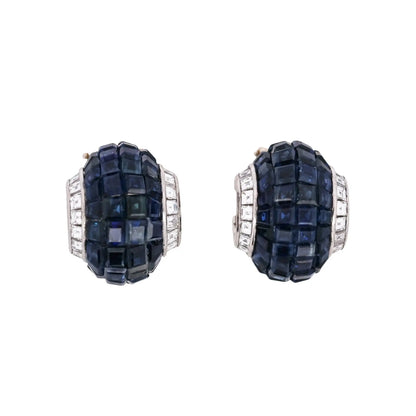 Oscar Heyman, Platinum Invisible-set Sapphire Diamond Earrings