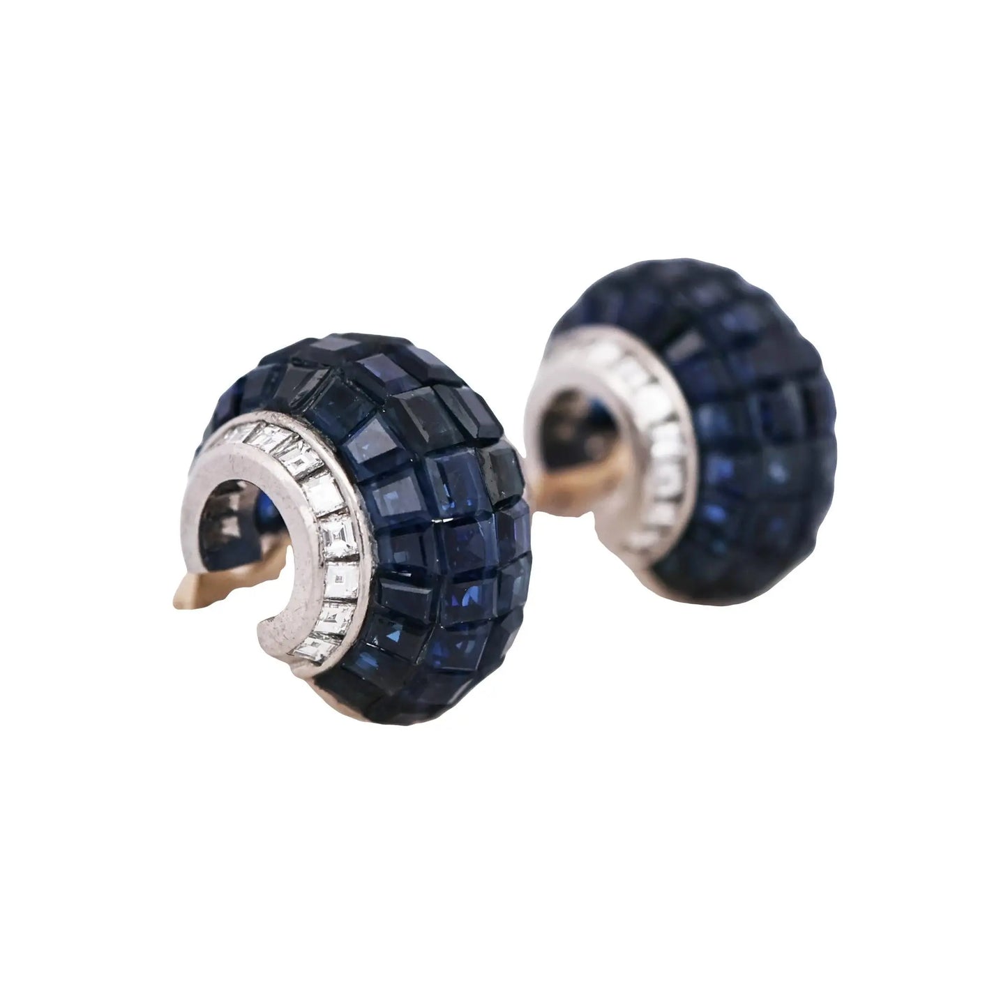 Oscar Heyman, Platinum Invisible-set Sapphire Diamond Earrings
