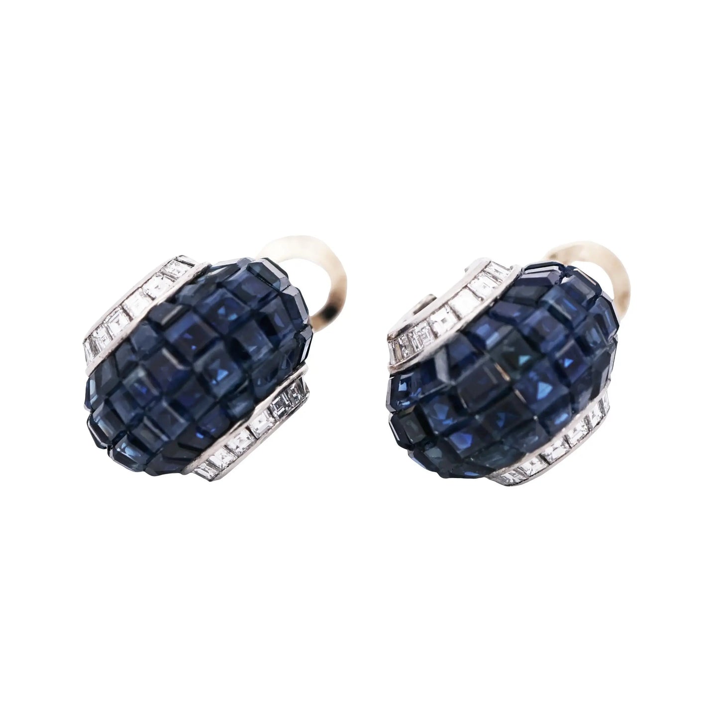 Oscar Heyman, Platinum Invisible-set Sapphire Diamond Earrings