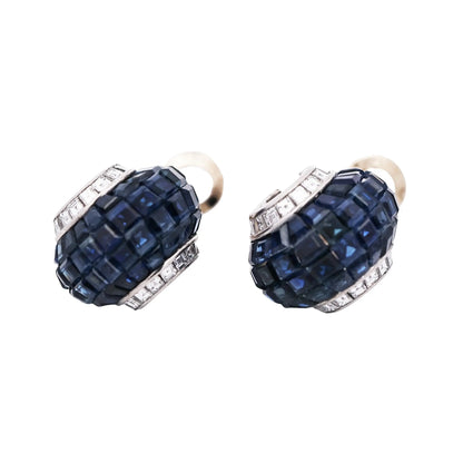 Oscar Heyman, Platinum Invisible-set Sapphire Diamond Earrings