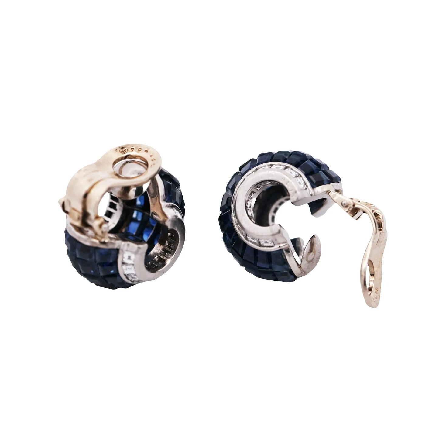 Oscar Heyman, Platinum Invisible-set Sapphire Diamond Earrings