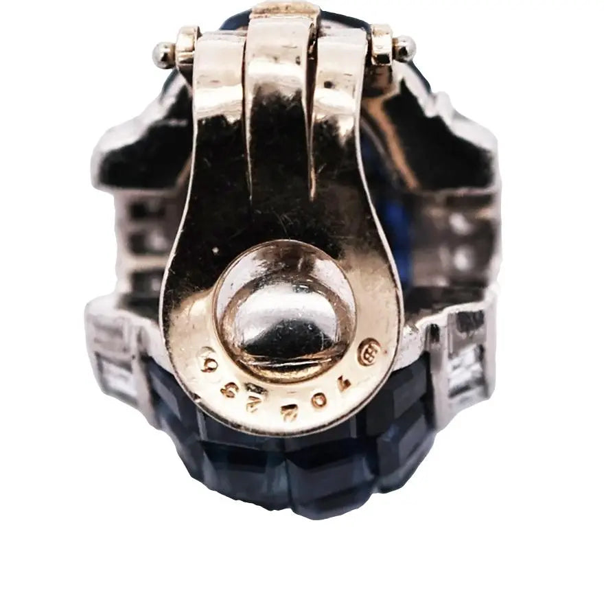 Oscar Heyman, Platinum Invisible-set Sapphire Diamond Earrings
