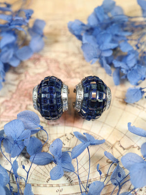 Oscar Heyman, Platinum Invisible-set Sapphire Diamond Earrings