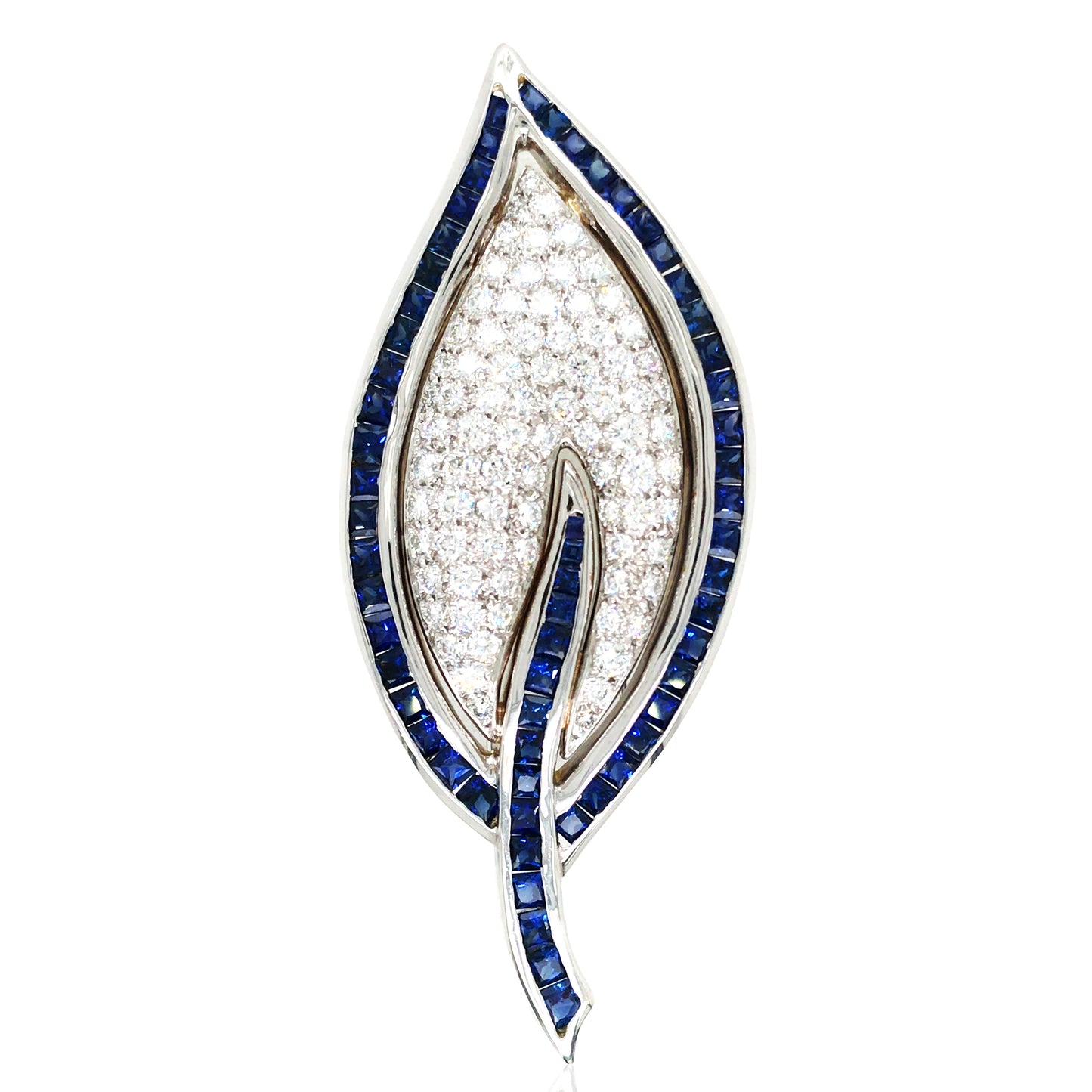 18K Gold Sapphire Diamond Leaf Brooch