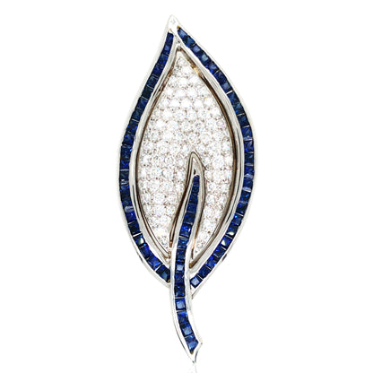 18K Gold Sapphire Diamond Leaf Brooch