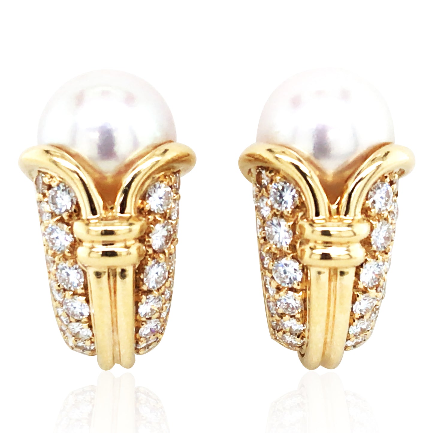 Bvlgari, 18K Gold Pearl Diamond Earrings