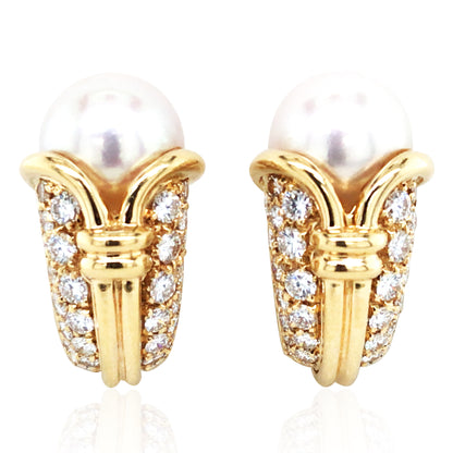 Bvlgari, 18K Gold Pearl Diamond Earrings