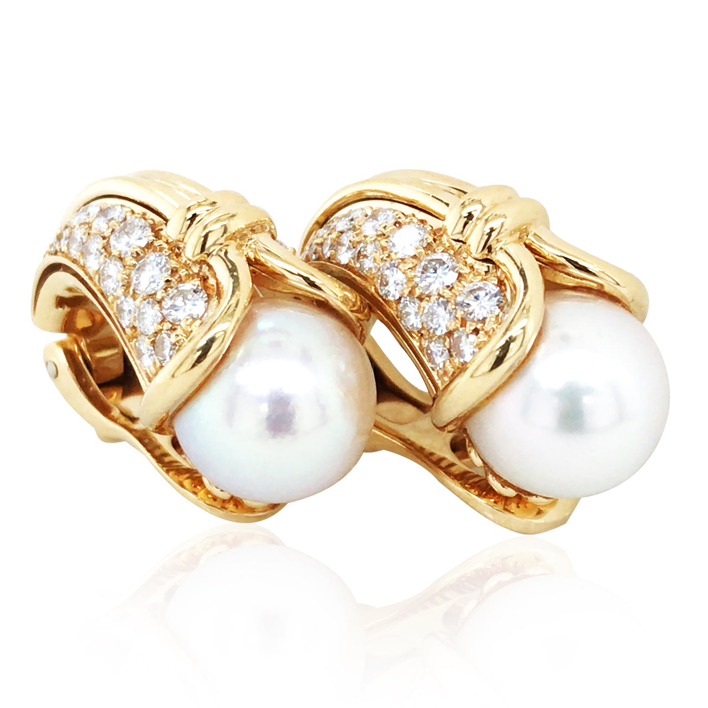 Bvlgari, 18K Gold Pearl Diamond Earrings