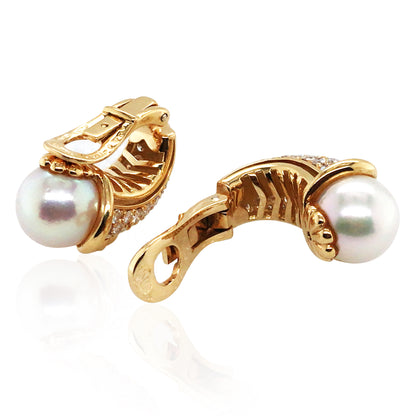Bvlgari, 18K Gold Pearl Diamond Earrings