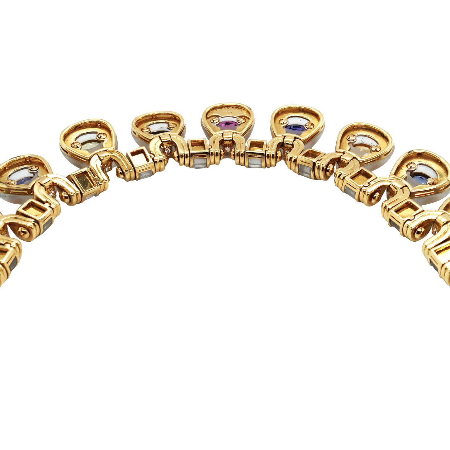 Bvlgari, 18K Gold Ceylon no-heat Color Sapphire Rock-crystal Diamond Necklace and Earrings, AGL