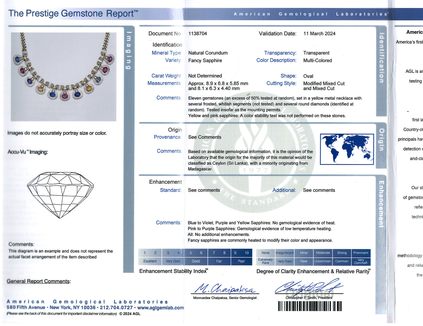 Bvlgari, 18K Gold Ceylon no-heat Color Sapphire Rock-crystal Diamond Necklace and Earrings, AGL
