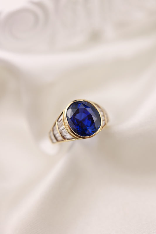 Van Cleef & Arpels, 18K Gold 7.008ct Burma no-heat Sapphire Diamond Ring, SSEF, Gubelin