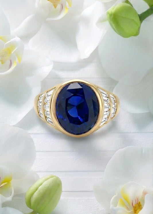 Van Cleef & Arpels, 18K Gold 7.008ct Burma no-heat Sapphire Diamond Ring, SSEF, Gubelin VCA