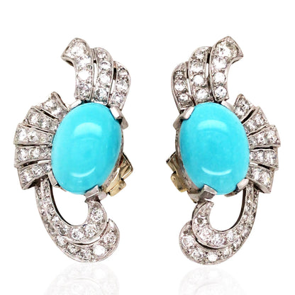 18K Gold Turquoise Diamond Earrings Lueur Jewelry