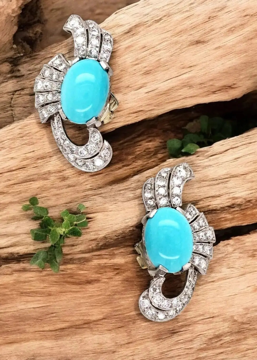 18K Gold Turquoise Diamond Earrings Lueur Jewelry