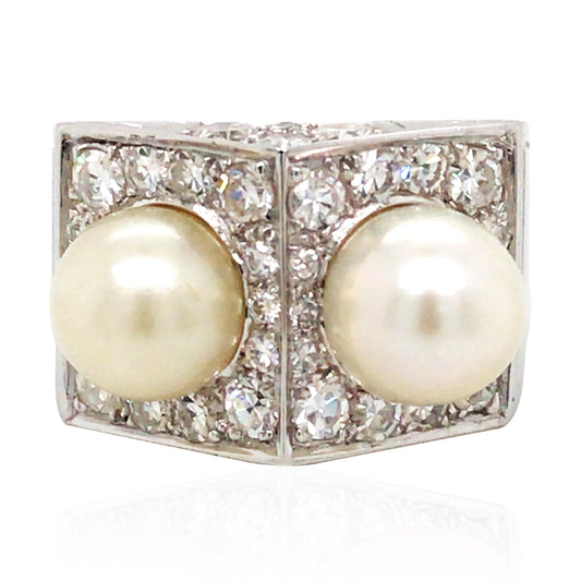 18K Gold Natural Pearl Diamond Ring, LFG