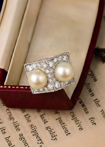 18K Gold Natural Pearl Diamond Ring, LFG Lueur Jewelry