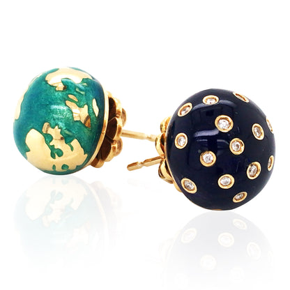 Verdura, 18K Gold Enamel Diamond Night & Day Earrings