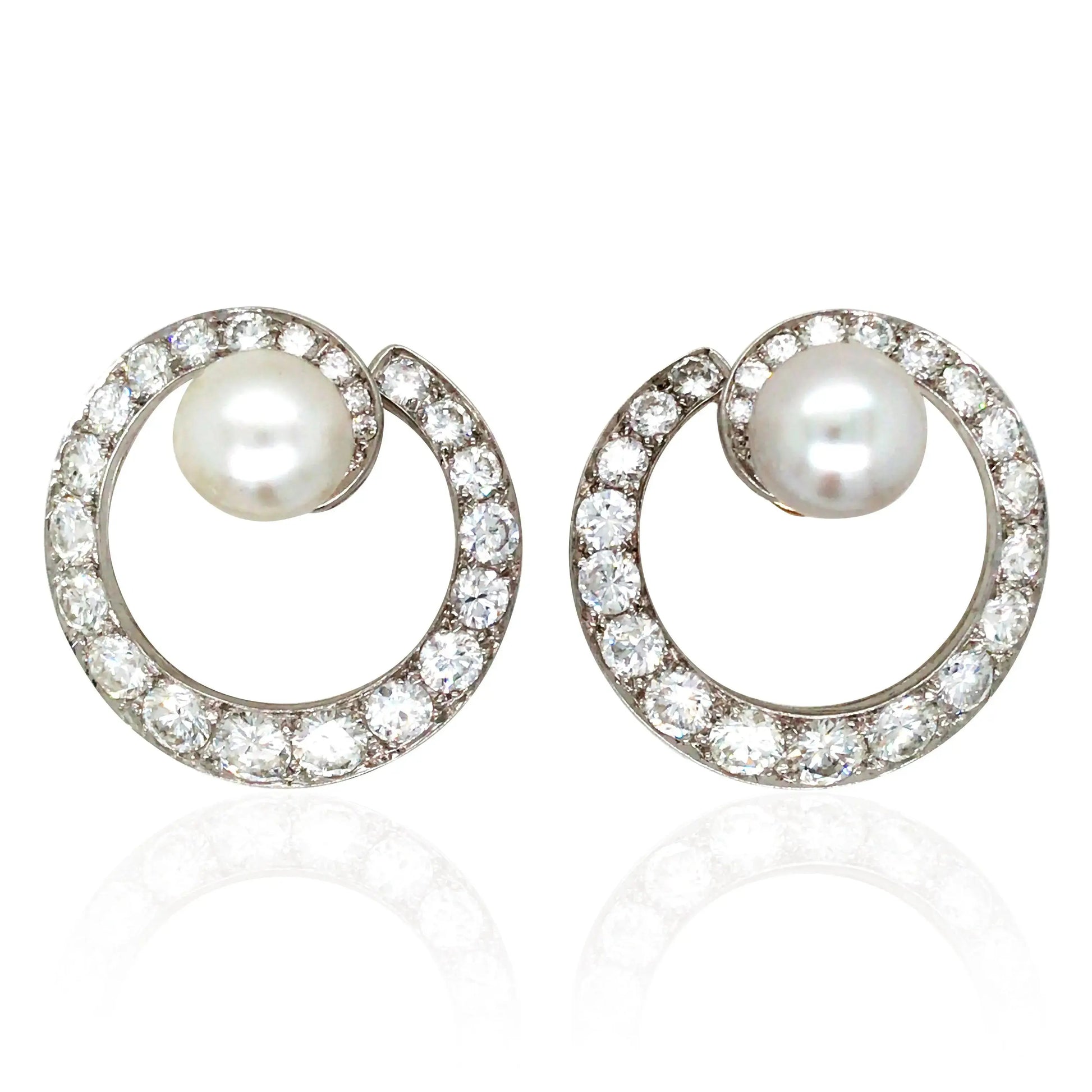 14K Gold Natural Pearl Diamond Earrings, GIA Lueur Jewelry