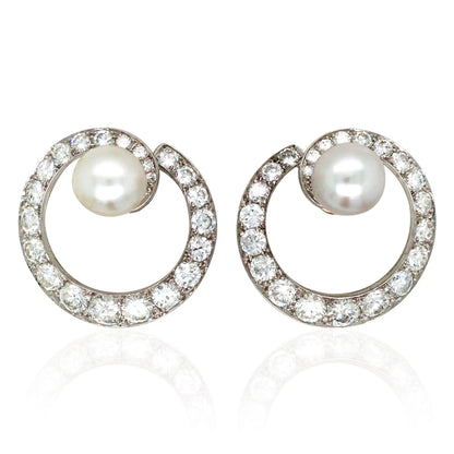 14K Gold Natural Pearl Diamond Earrings, GIA Lueur Jewelry