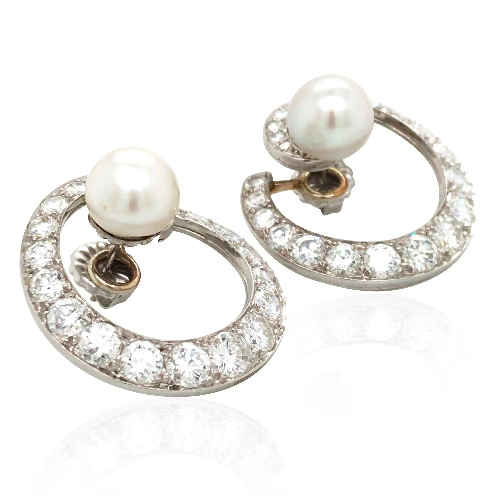 14K Gold Natural Pearl Diamond Earrings, GIA Lueur Jewelry