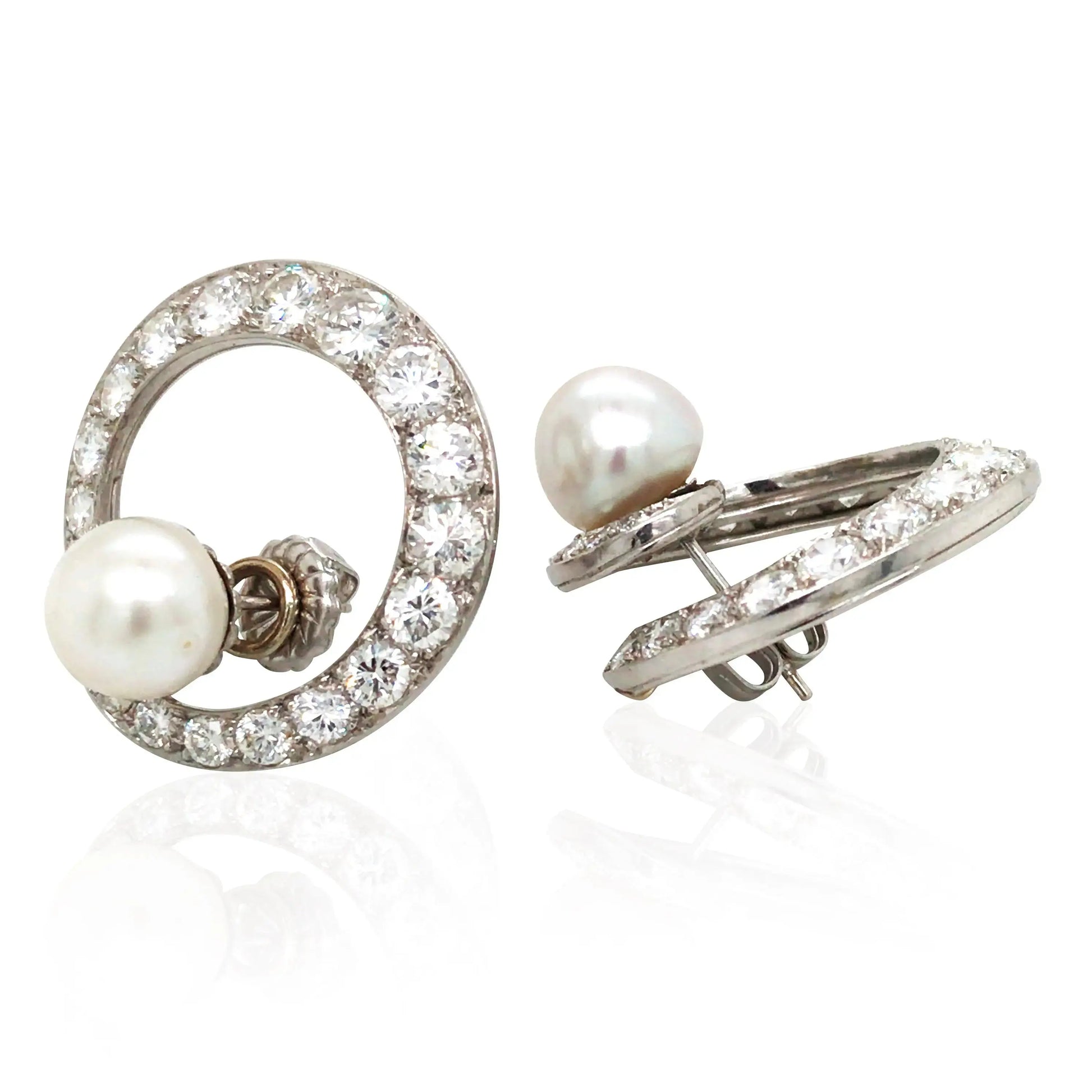14K Gold Natural Pearl Diamond Earrings, GIA Lueur Jewelry