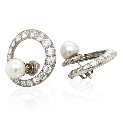 14K Gold Natural Pearl Diamond Earrings, GIA Lueur Jewelry