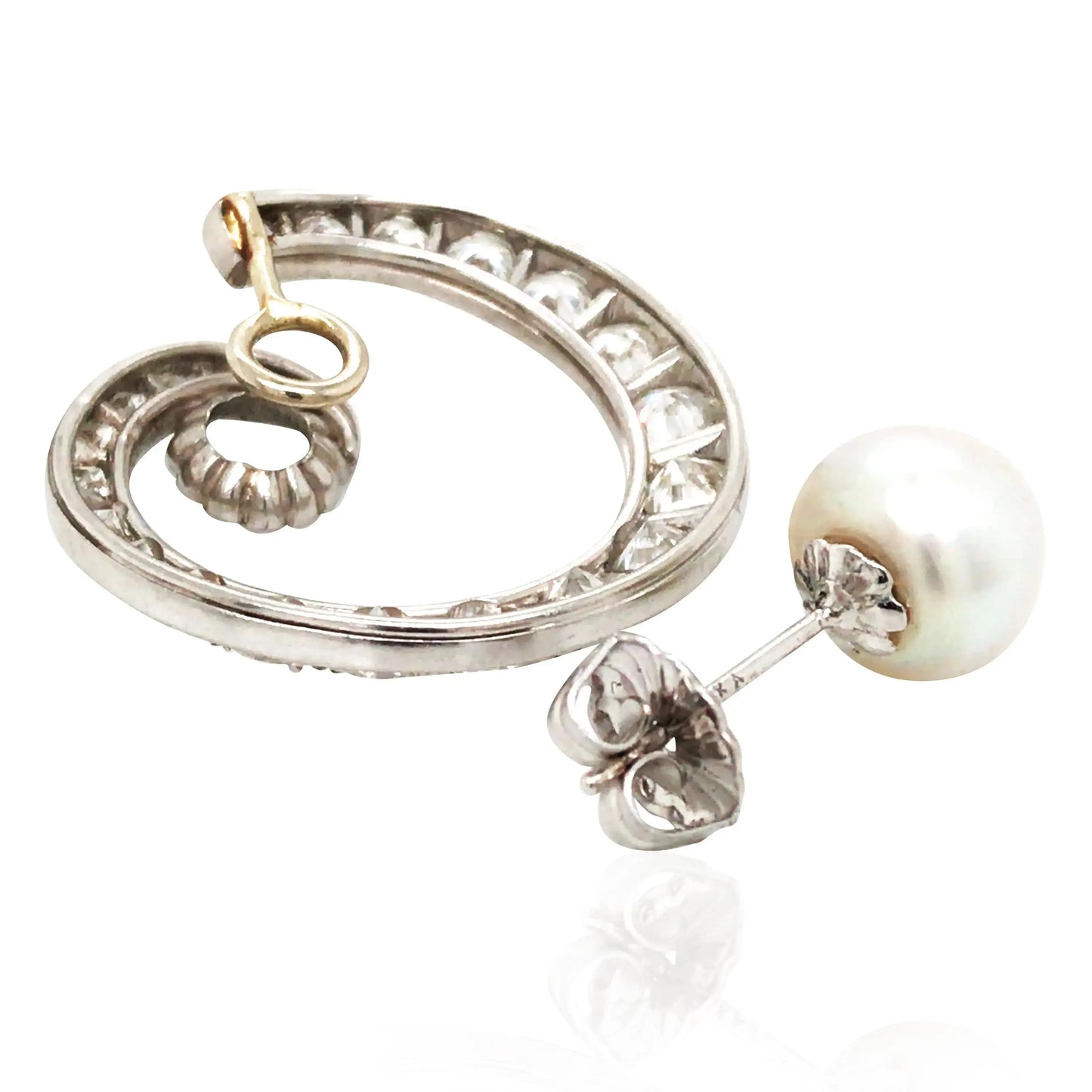 14K Gold Natural Pearl Diamond Earrings, GIA Lueur Jewelry