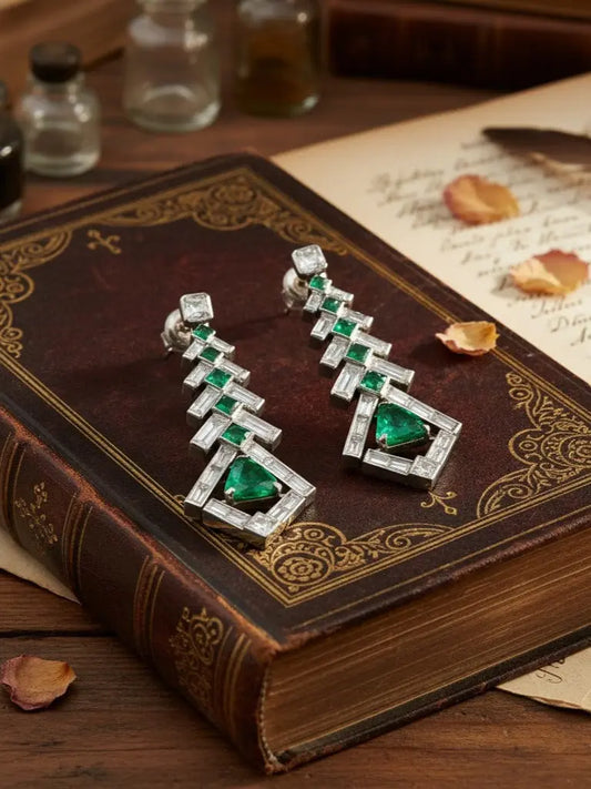 14K Gold Colombia Insignificant Emerald Diamond Earrings, AGL Lueur Jewelry