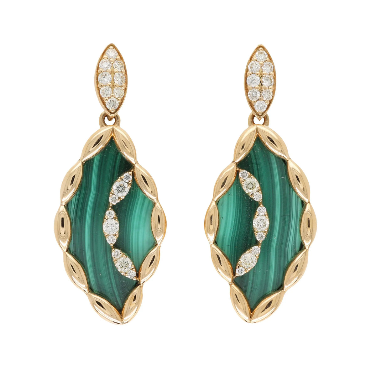 Ferri Firenze, 18K Gold Malachite Yellow Diamond Earrings