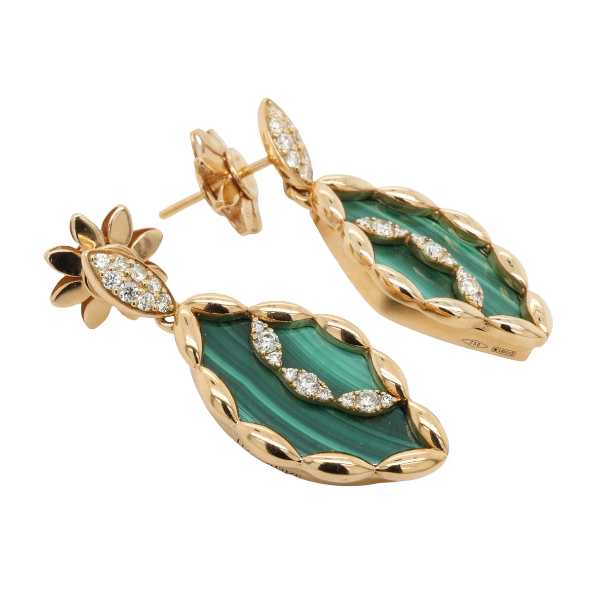 Ferri Firenze, 18K Gold Malachite Yellow Diamond Earrings