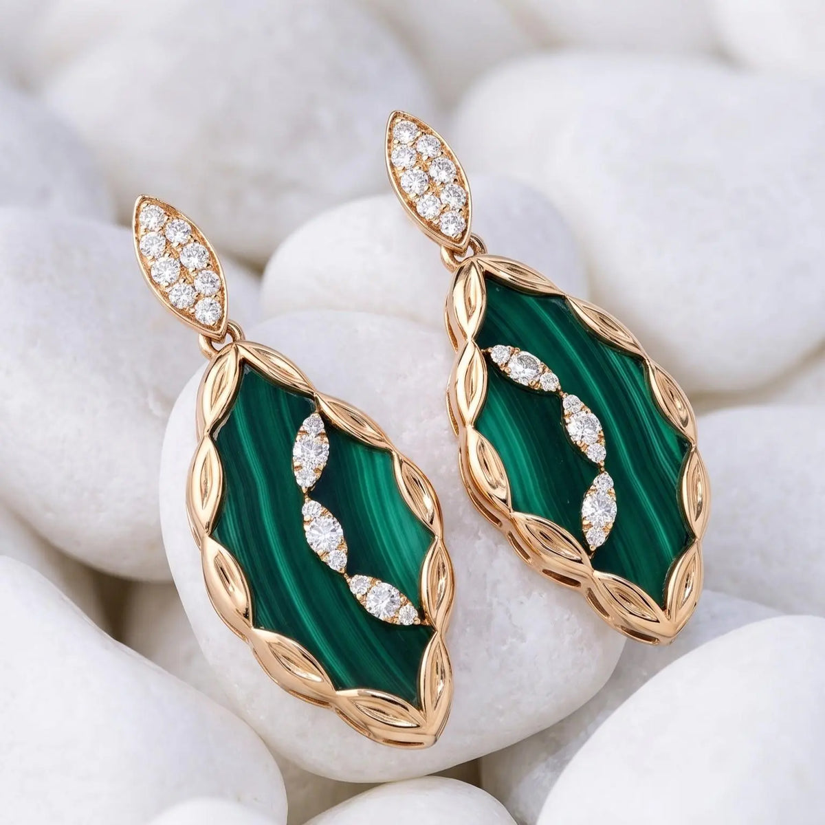 Ferri Firenze, 18K Gold Malachite Yellow Diamond Earrings