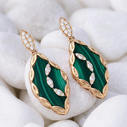 Ferri Firenze, 18K Gold Malachite Yellow Diamond Earrings