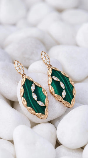 Ferri Firenze, 18K Gold Malachite Yellow Diamond Earrings