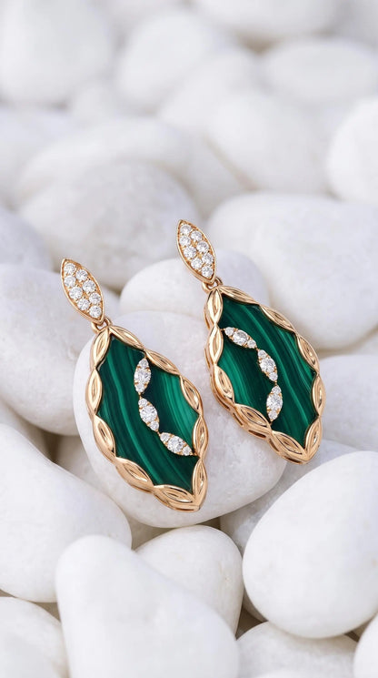 Ferri Firenze, 18K Gold Malachite Yellow Diamond Earrings